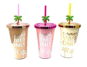 DEALPICK AMZY Plastic Water Bottle Flat Cap - 1 Piece, Blue Pink Purple, 450 ml