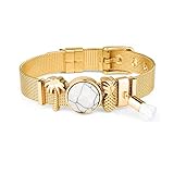 THIORA® - Mesh Armband Frauen | Individuelle Anhänger Charms | Größenverstellbar | Damen Charmband | Bracelet ('Marbleous' - Gold Set)