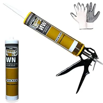 Buildingshop X Wacker WN Silicon Sealant Waterproof (10.1 oz Tube) For Windows, Aquarium, Tiles, Kitchen Also For Bonding Gel Gun (Wacker WN + Gun Kit, Black)