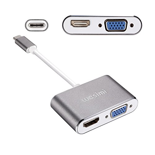 Typ C auf HDMI + VGA Adapter, wesimi USB 3.1 Typ C (USB C) auf VGA HDMI UHD Konverter Adapter mit Aluminium Gehäuse für MacBook / ChromeBook Pixel, Plug & Play (Typ c zu hdmi vga Adapter) - 3