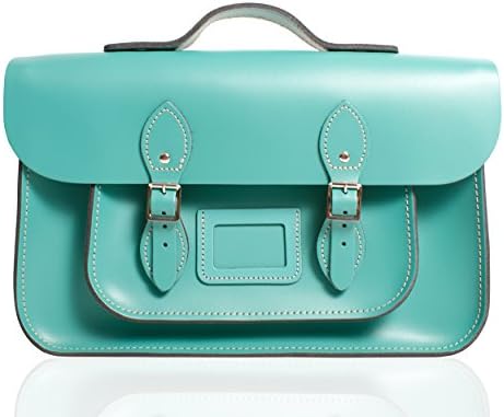 Oxbridge Satchel Shop12" Cockatoo Blue English Magnetic Snap Leather Briefcase Satchel - Classic Retro Fashion Bag