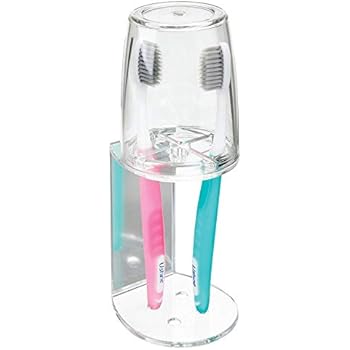 mDesign Toothbrush Holder with Cup Toothbrush Cup with Lid for Bathroom ...