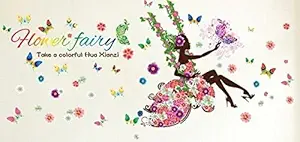 GlobalNiche 1PC Butterfly Flower Fairy Wall Stickers for Kids Rooms Bedroom Decor DIY Cartoon Wall Decals Mural Art PVC Posters Childrens Gift