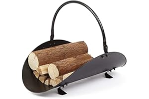 SARRAH LITTLE STORE Fireplace Log Holder - Firewood Indoor Outdoor - Fire Wood Cradle Basket Container - Metal Ash Log Tools Bucket - H 38 x W 40 x D 48 cm - Black