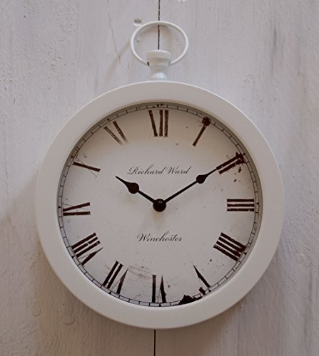 Uhr Wanduhr Küchenuhr klassisches Design Metall und Glas rund Nostalgie (Weiß)