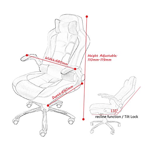 HIGH BACK EXECUTIVE OFFICE CHAIR LEATHER SWIVEL RECLINE ROCKER COMPUTER DESK FURNITURE GAMING RACING CHAIR (RED)