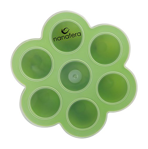 Schadstofffreier Gefrierbehälter aus Silikon mit Deckel zum Einfrieren und Aufbewahren von Babynahrung/Babykost | BPA-frei & FDA zugelassen | Plus kostenlose Rezepte | 7 x 60ml | 100%-Geld-Zurück-Garantie | Grün | nanafera - 3