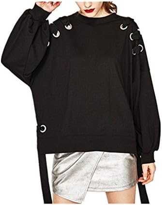 Monissy Womens Loose Black Sweatshirt Lace Up Pullover Oversize Sweater Top Casual Shirt