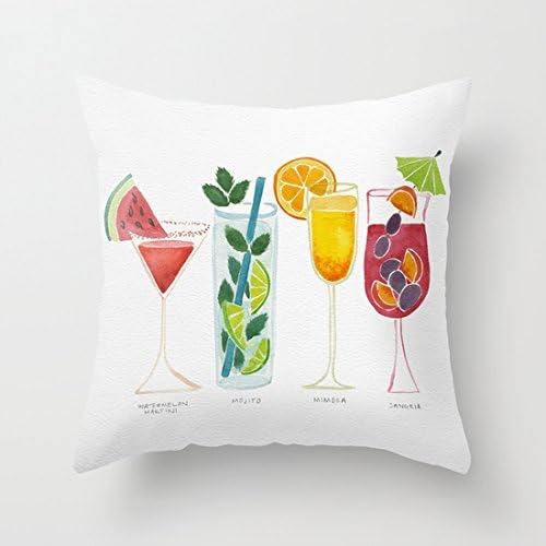 Cute Summer Cocktails Pattern Throw Pillows Covers Decorative 18 x 18 Canvas Pillow Case for Teen Girls Bed Rooms Decor