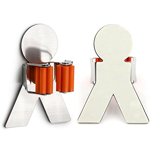REFURBISHHOUSE 2 Pcs Self Adhesive Wall Mounted Mop Hooks Broom Hanger Holder with Spring Clip Design Bath Mounted Home Tools/Kitchen Organizer Rack R