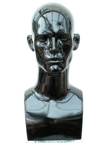 Forever Young - Testa di manichino da uomo per esposizione cuffie, cappelli, parrucche e gioielli, colore: nero lucido