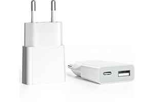 USB Ladegerät 5W Slim Ladestecker Netzteil 5V 1A 2Port USB C+ USB A Netzstecker Adapter, Steckdosenadapter für iPhone,eBook Reader, Xperia, MP3, Smartphone（Weiß） (Thickness 1.45cm/2packs)