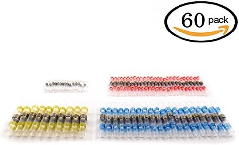 Tinpa Solder Seal Wire Connector,60pcs Solder Seal Heat Shrink Butt Connectors Terminals Waterproof Insulated Marine Automotive Electrical Wire Connectors(Blue 20 + red 25 + white 10 + yellow 5)
