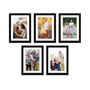 Amazon Brand - Solimo Set of 5 Photo Frames With Mount Paper (6 X 8 Inch - 5), Black