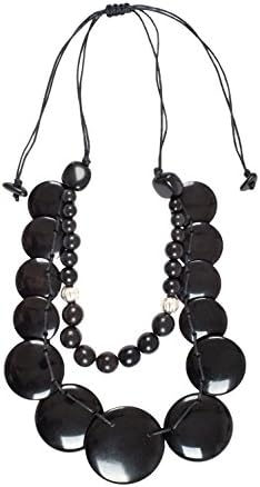 Isachii Women's Dester Tagua Black Nuts Silver Beads Necklace of 26-33cm
