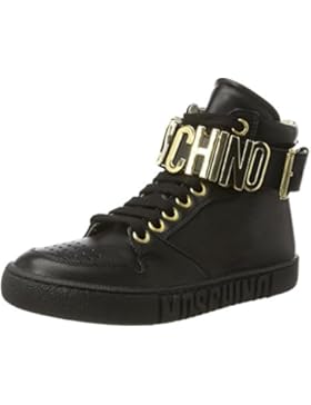 Moschino Unisex-Kinder 26032 Vitello Nero Lettere Oro Hohe Sneaker