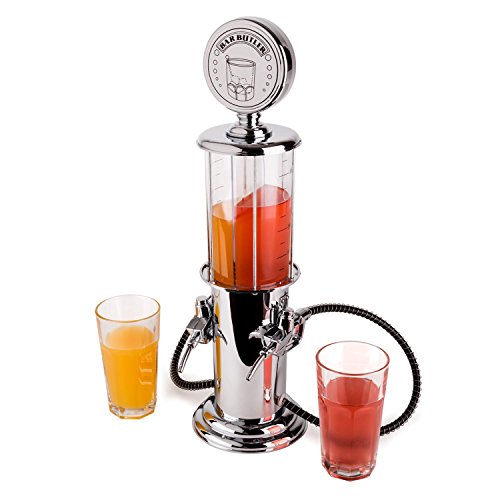 oneConcept Hazlehov Duett Drankpomp, inhoud 2 x 450 ml, benzinepomp-look met slangetjes en tapkraantjes, zilverkleurig - 4