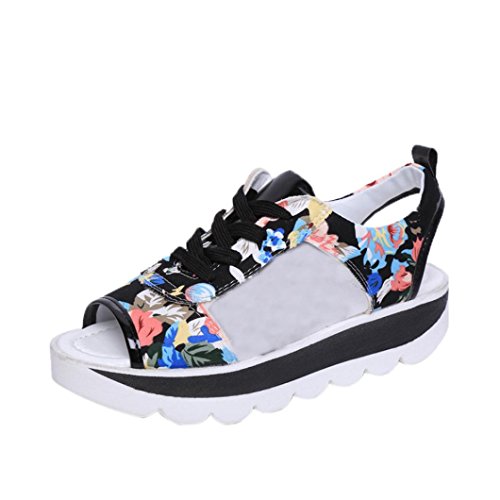 BBestseller Sandalias planas ocasionales de las mujeres , Tacones abiertos zapatos de playa plataforma chanclas de señoras de Bohemia Zapatos de playa Calzado zapatillas zapatillas de casa cómodos sandalias salvajes de la manera ligera（EU35-39） (36, negro)