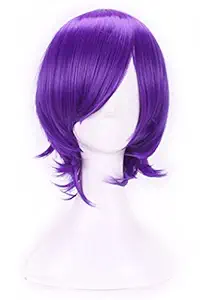 AneShe Mens Short Straight Layered Hair Anime Cosplay Costume Wig (Purple)