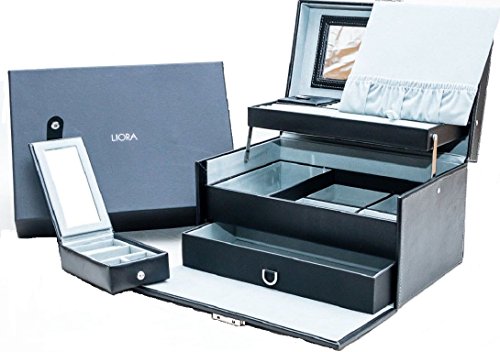 Preisvergleich Produktbild Liora Celeste Schmuckkasten, schwarz, Schmuckkästchen, Schmuck Koffer inkl. Reiseetui