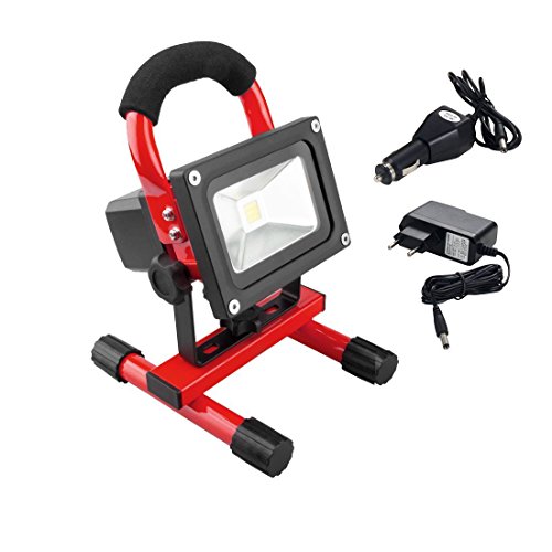 Preisvergleich Produktbild SZYSD LED 10W Rot Akku Baustrahler Fluter Wiederaufladbar Strahler Arbeitsleuchte Handlampen Flutlicht IP65 Warmweiß