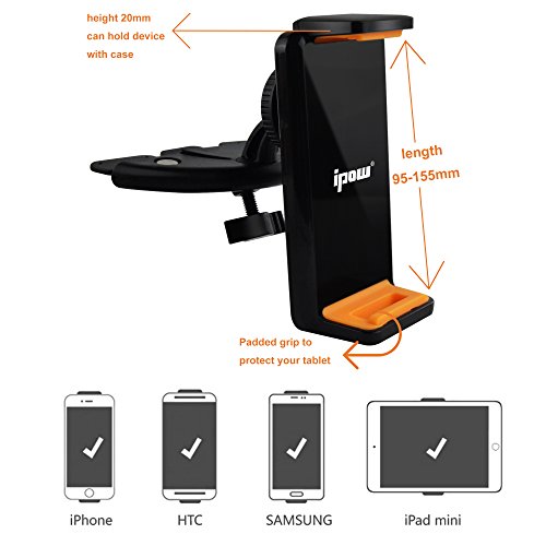 IPOW® Universal Handyhalterung 360 Grad Drehbar Auto KFZ Handyhalter für CD-Schlitz, iPad Mini 4 3 2 1 iPhone, Samsung, LG, Nexus, HTC, Motorola, Sony, Nokia und weitere Smartphones - 4