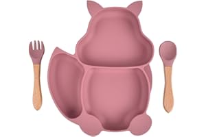 Youery Baby Teller Schüssel, Baby Essen Geschirr Set Mini Silikon Tischset für Baby Teller Baby Rutschfest Babyteller mit Saugnapf Kinderteller mit Saugnapf (Rosa)