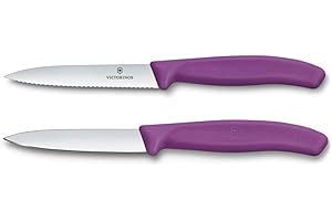 Victorinox Swiss Classic set 2 coltelli: coltello da pomodoro e spelucchino per verdure, lama molto affilata, acciaio inox, Swiss Made, Viola