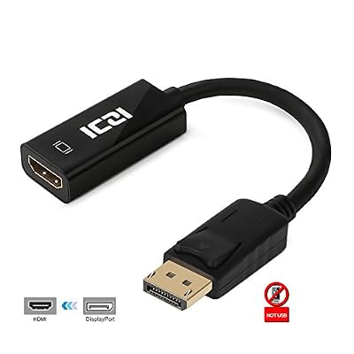 ICZI Adaptateur DP vers HDMI, ICZI Câble DisplayPort vers HDMI, Convertisseur Plaqué Or, Mâle vers Femelle, Compatible avec HDTV, Dell U2414H, Asus VG248QE, Samsung S22F350FH, Iiyama Prolite E2483HS-B1, Asus VG248QE etc (1080P, Noir)