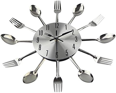 sevenuk 1PC Kitchen Home Cutlery Sliver Decor Spoon Fork Wall Clock