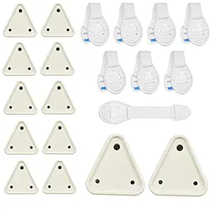 KitschKitsch Baby Infant Child Proofing Safety Cabinet Cupboard Drawer Lock and Socket Cover Combo 5A 15A (White) (Pack of 12 + 8 Drawer Locks)