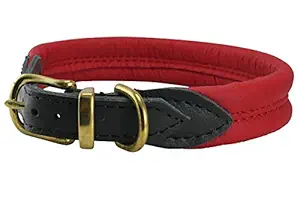 Dogs My Love Red Soft Genuine Rolled Leather Dog Collar Brass Hardware (12.5