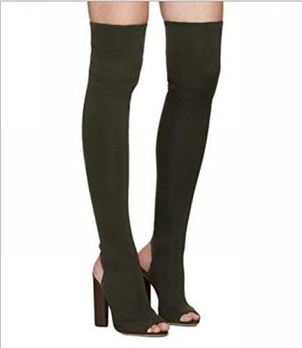 FARALY Fashion Knee Elastic Boots Chunky Heel Peep Toe Boot High Heel Warm Low Heel Casual Shoes ( Color : Black , Size : 35 )