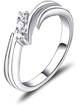 YL Jewelry 925 Sterling Silber Weißes Gold überzogen und Zirkonia 3 Steine Ring Schmuck