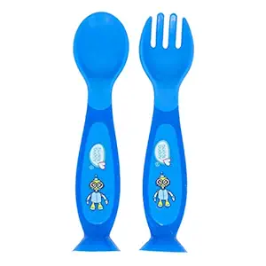 Buddsbuddy Premium Fork & Spoon Set with Suction 2pcs (Blue)