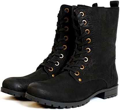 Womens Leather Black Combat Military Style Boots With Lace up and Zip (UK 3 E.