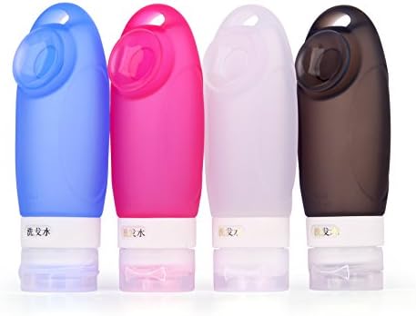 OKLM TRAVEL Silicone Bottles Set of 4 x 3 oz., Quality BPA Free Silicone, Leak Proof, Squeezable, Easy Clean &amp; Refill, TSA Approved, Perfect Tubes Set for Toiletry Kits, Carry-on Luggage