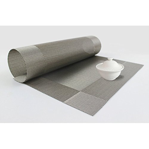 Tischsets (6er Set) – ALLTOP Sets Tabellenplatzmatten Abendessen waschbare Kunststoff Vinyl platzsets / tischläufer, 45 * 30cm, Silber - 3