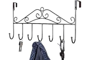 KOFOT Over Door Hanger with 7 Hooks,Metal Over The Door Towel Hook,Decorative Overdoor Organizers,Hanging Storage Rack for Hat,Coats,Purses,Scarves,Clothes,Jackets,Belt,Bedroom,Bathroom,Closet (Black)