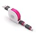 Produktbild OKCS 2 in 1 Micro USB + 8 Pin Anschluss ROLL-UP Ladekabel kompatibel für iPhone, iPad, iPod/Galaxy, Xperia etc. - Pink