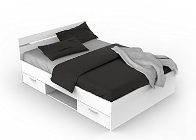 Demeyere Michigan lit adulte avec rangement, Panneau de particules, Blanc mat, 160x200
