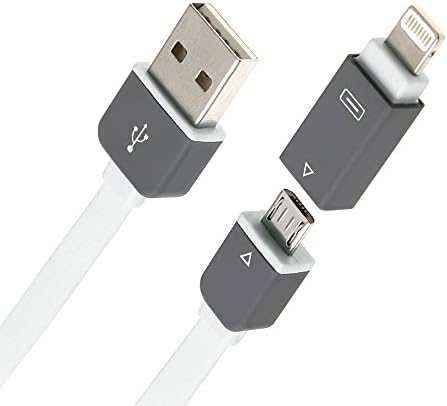GadgetBoy MFi Certified by Apple 2-in-1 Flat Tangle Free 8 Pin Lightning to USB and Micro USB Data Cable and Charger 1M for Apple iPhone 6 / 6S / 6 Plus / 6S Plus / 5 / 5S / 5C / iPad Air / Pro / Mini 4 3 2 / Samsung Galaxy S6 / S6 Edge / Note 5 4 / LG G4 / HTC One M9 - White