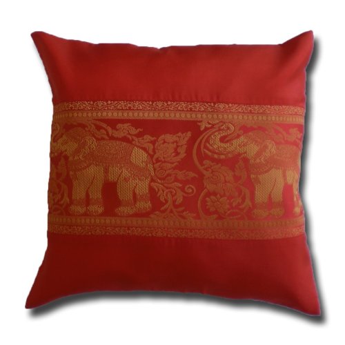 Elefanten Blumenranken rot Kissenbezug Kissenhülle Kissen 41,5 cm x 41,5 cm Thai Silk Sofa Couch
