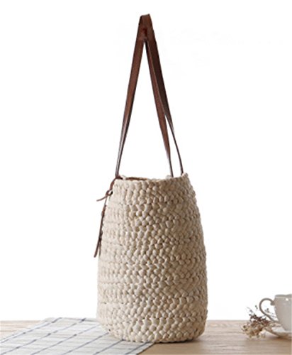 Damen Mädchen pastoralen Stil Strand Mais-Schale korbtasche Tragetasche Schulter Handtasche, beige - 2