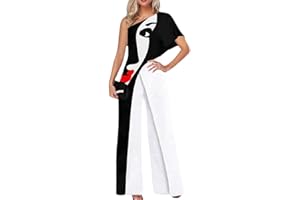 Yesgirl Femmes Combinaison Chic Élégant Jumpsuit Longue Pantalon Casual Épaules Nues Combishort Imprimé Playsuit Romper pour Soirée Cocktail