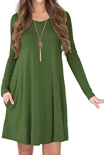 YYWING Women's Long Sleeve Pocket Casual Loose T-Shirt Dress Size 8 - 20, 1Army Green, M ( UK 12-14)