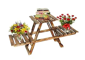Wood Design Talent Tier Wood Shelf Plant Stand Garden Planter Pot Holder Carbonized for Home Decor with Design Color Brown
