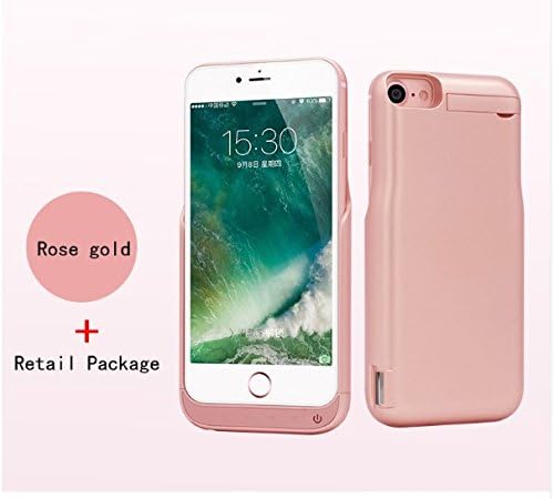 DMA 10000mAh External Battery Backup Charger Case Portable Charging Cover For iPhone 7 / 6/ 6S Mobile phone Back Clip Power Bank Charger Case Built-In Lithium Polymer Rechargeable Battery + Click Stand + Protective Case + LED indicators (iPhone 7/7S, Rose Gold)