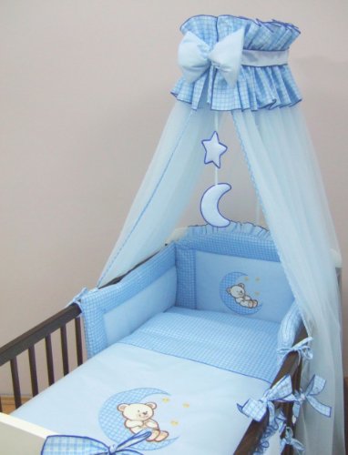 5 Piece Baby Cot / Bed Bedding Set - Moon (COT BED 140 x 70cm, Blue)