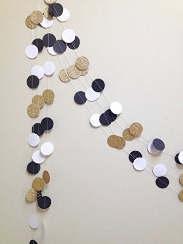 Furuix Schwarzes weißes Gold-Partei-Dekoration-Installationssatz Glückliches neues Jahr-Dekoration-Goldfunkeln-Partei-Fahnen-Tissue-Papier Pom Pom-Blume mit Papier-Troddel-Girlande-Kreis-Girlande für Sylvester-Dekor-Geburtstags-Deko - 6